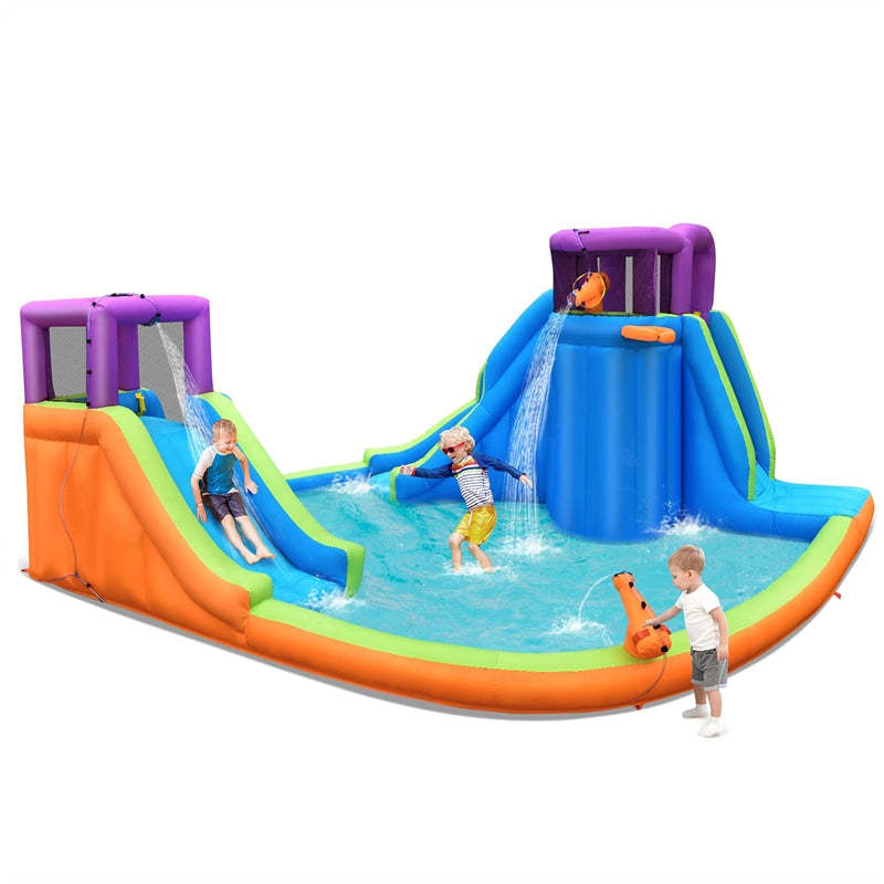 Inflatable Water Slide 15x14.5FT Mega Kids Water Park with Dual Slides, Splash Pool, Water Guns & Climbing Wall for Outdoor Backyard Racing Fun