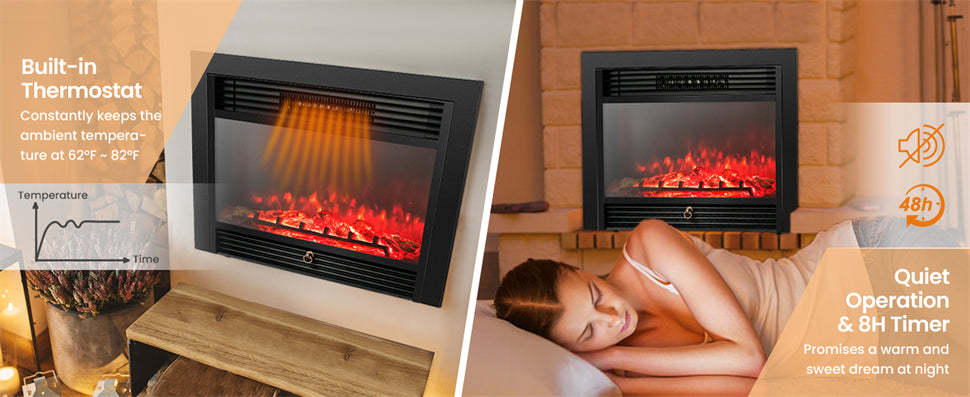 28.5" Electric Fireplace Insert 750W/1500W Freestanding Mounted Recessed Fireplace Heater with Remote Control & 3 Color Flame Adjustable