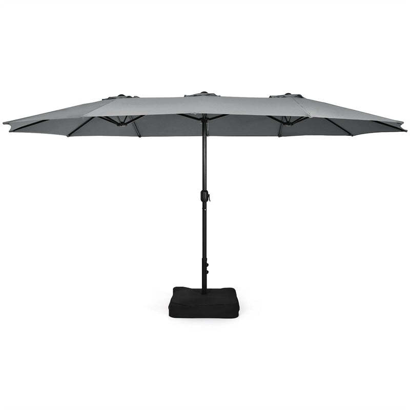 15FT Double-Sided Patio Umbrella with Base, Crank Handle & Air Vent, Extra Large Outdoor Market Umbrella for Poolside, Garden, Backyard
