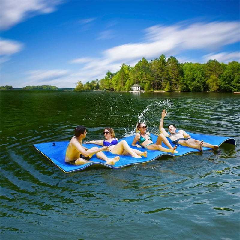 9' x 6' Floating Water Pad, 3 Layer Tear-Resistant XPE Floating Foam Mat with Rolling Pillow, Lily Pad for Lake Pool Beach Water Recreation