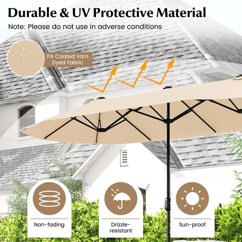 13FT Double-sided Patio Umbrella Extra Large Twin Table Umbrella Outdoor Market Umbrella with Crank Handle & Umbrella Base