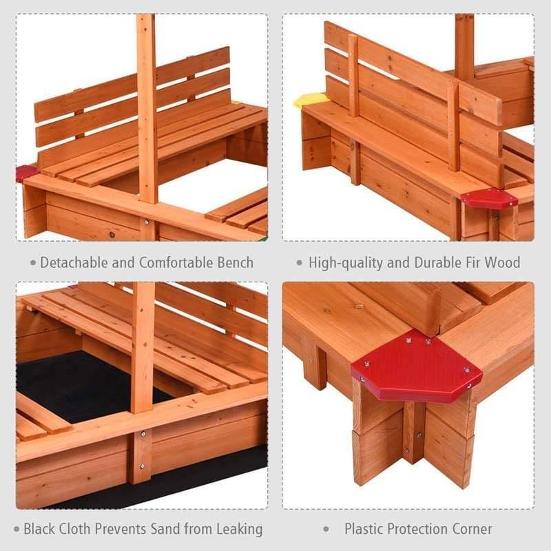 Kids Wooden Sandbox with Canopy