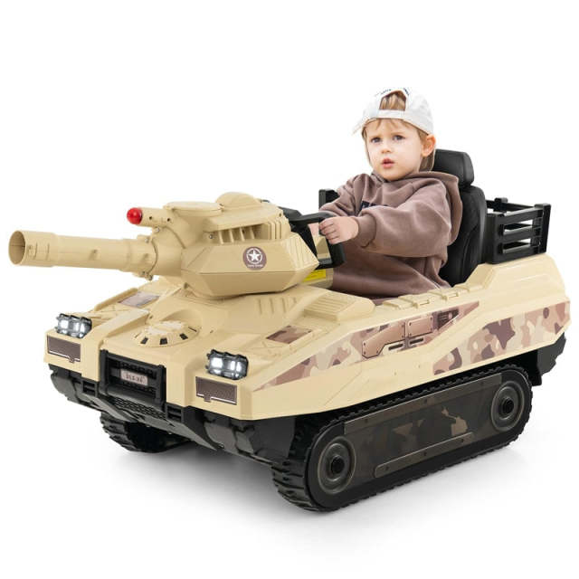 Kids Ride On Tank 12V Battery Powered Electric Tank Car with Rubber Tracks, Rotatable Turret & Working Cannon for Boys Girls Aged 3-8