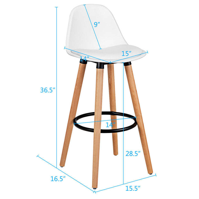 28.5" Mid-Century Barstool Set of 2 Armless Dining Pub Chair with PU Leather Seat & Round Metal Footrest