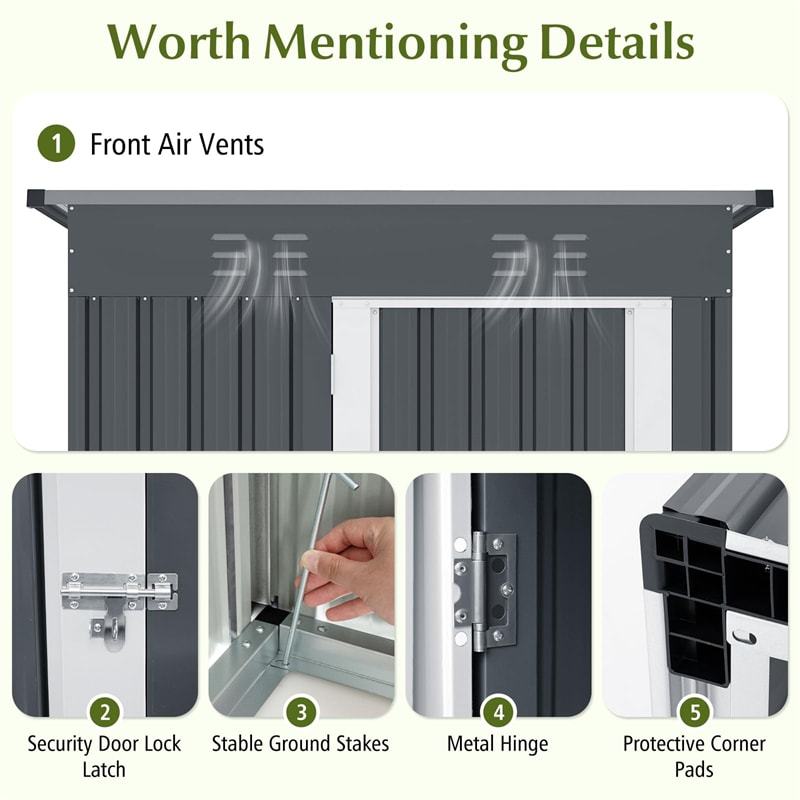 5x3FT Outdoor Storage Shed, Galvanized Steel Garden Tool House with Sloped Roof & Lockable Door, Weatherproof for Patio, Backyard, Trash Can Storage