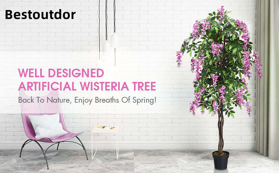 6 FT Ficus Artificial Tree Artificial Plants Wisteria Tree for Indoor Outdoor Office Living Room Décor
