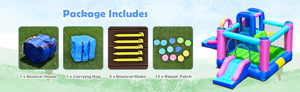 5 in 1 Inflatable Bouncey Castle Dual Slides Kids Bounce House without Blower