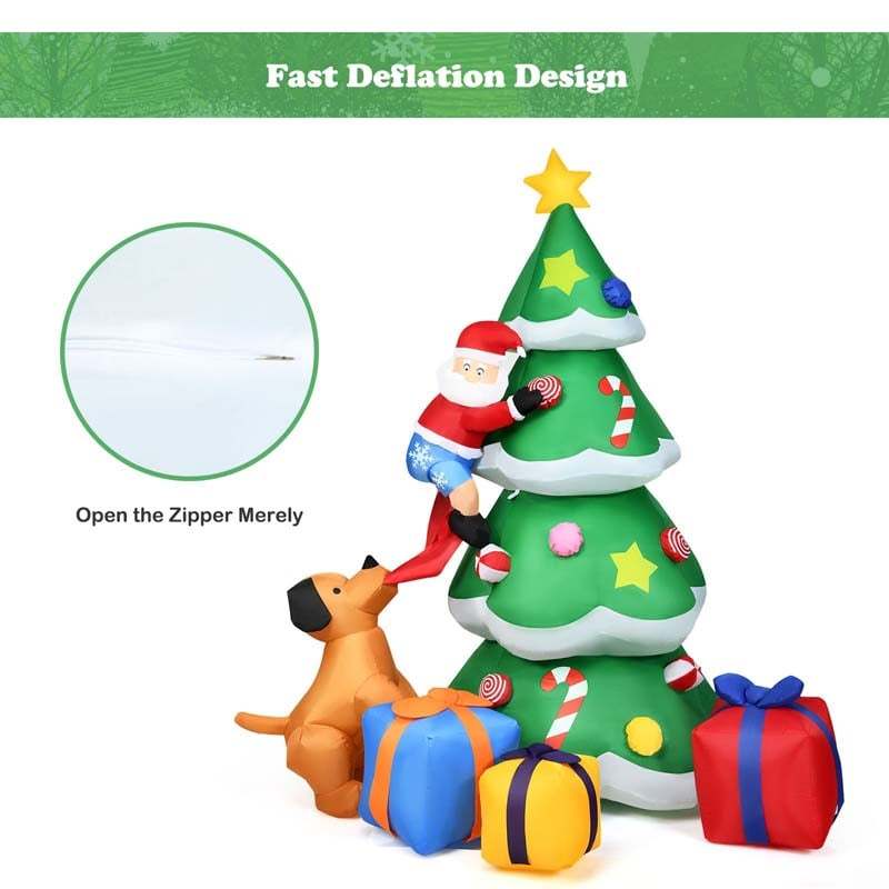 7FT Inflatable Christmas Tree Santa Decor with LED Lights