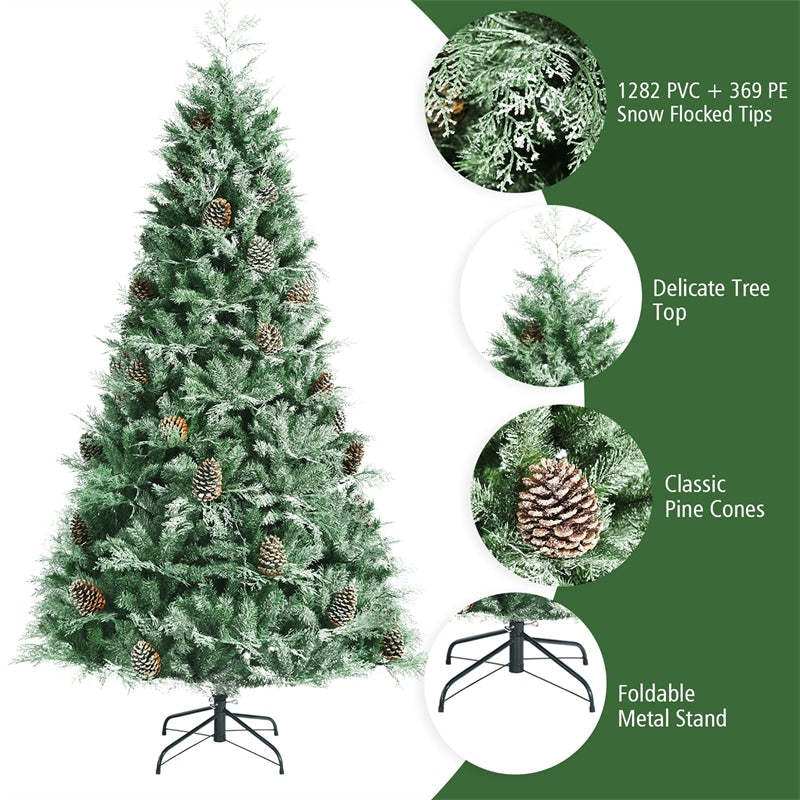 6ft Snow Flocked Hinged Artificial Christmas Tree with 715 Branch Tips