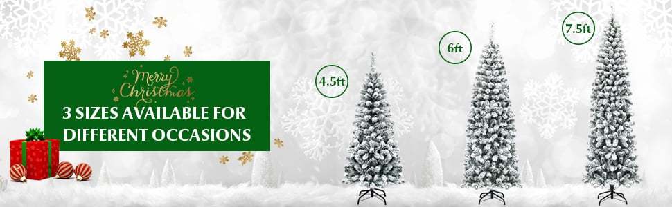 4.5FT Unlit Hinged Snow-flocked Artificial Pencil Christmas Tree with 242 Branch Tips