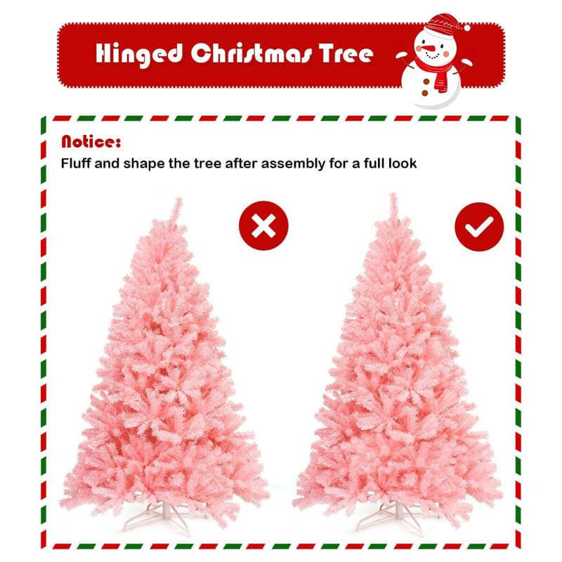 6FT Pink Artificial Hinged Spruce Full Christmas Tree with Foldable Metal Stand