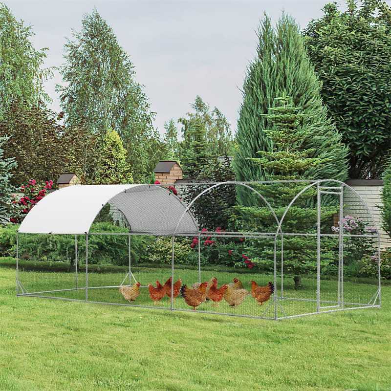 19ft Large Metal Chicken Coop, Galvanized Walk-in Poultry Cage with PE Cover, Dome Shaped Chicken Run House Rabbit Hutch for Outdoor Backyard Farm Use