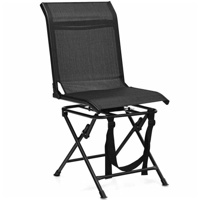 360° Swivel Hunting Blind Chair Folding Hunting Chair with Mesh Backrest & Carry Strap, Portable Silent Deer Ground Blind Chair for Fishing Camp