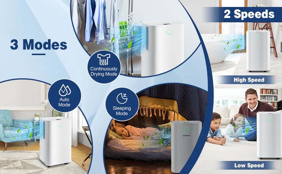 2000 Sq.Ft. 32-Pint Dehumidifier with Drain Hose, Auto Defrost, 3 Working Modes, 24H Timer & Child Lock for Basement, Bedroom, Garage, Office