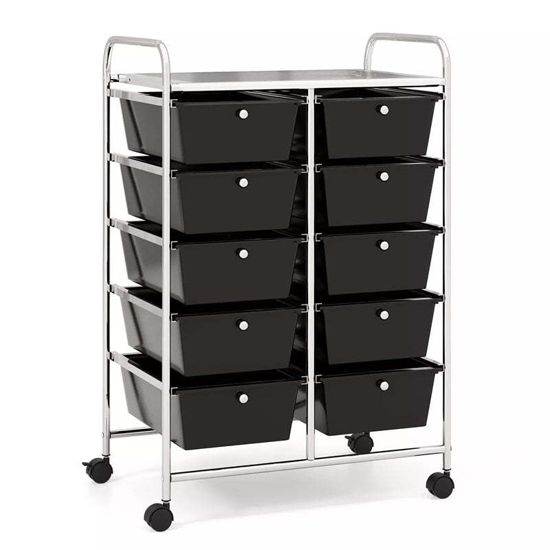 10 Drawer Rolling Cart, Storage Cart Organizer with Wheels, Mobile Utility Cart for Classroom, Office, Home, Craft, Art, Paper, Salon