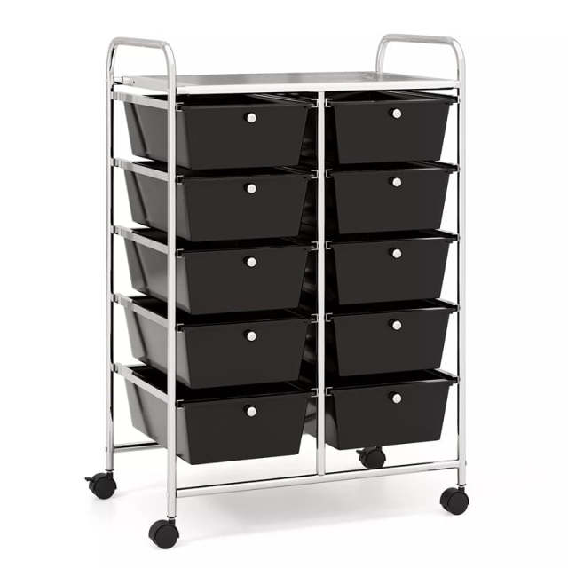 10 Drawer Rolling Cart, Storage Cart Organizer with Wheels, Mobile Utility Cart for Classroom, Office, Home, Craft, Art, Paper, Salon