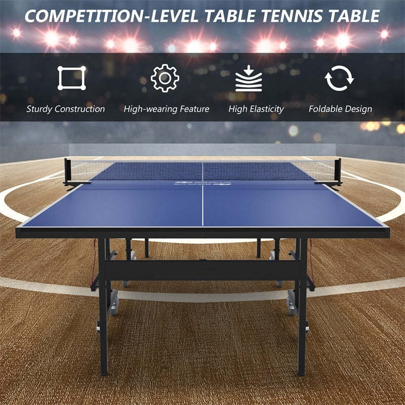Foldable Table Tennis Table, 9'x5' Professional Ping Pong Table with Single/Double Player Mode & Wheels for Indoor Outdoor Playing