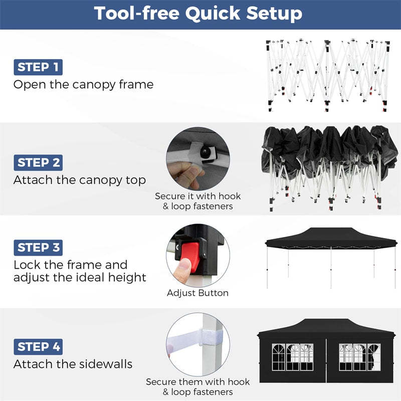 10x20FT Pop Up Canopy with 6 Removable Sidewalls/Windows, 8-Pack Sandbags & Carrying Bag, UPF50+ Sun Protection Tent for Outdoor Wedding Party