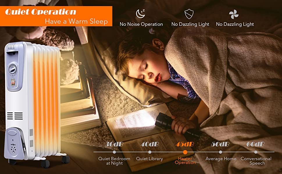 1500W Portable Electric Oil Filled Radiator Heater with 4 Wheels Adjustable Thermostat