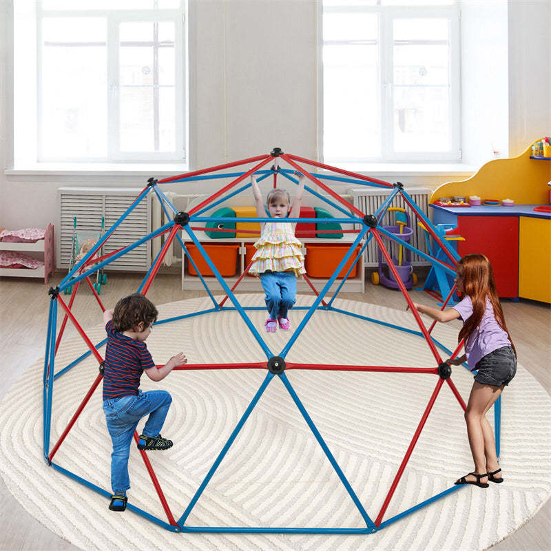 10FT Climbing Dome with Swing, Geometric Dome Climber Indoor Outdoor Jungle Gym Monkey Bar Climbing Toys for Kids Toddlers