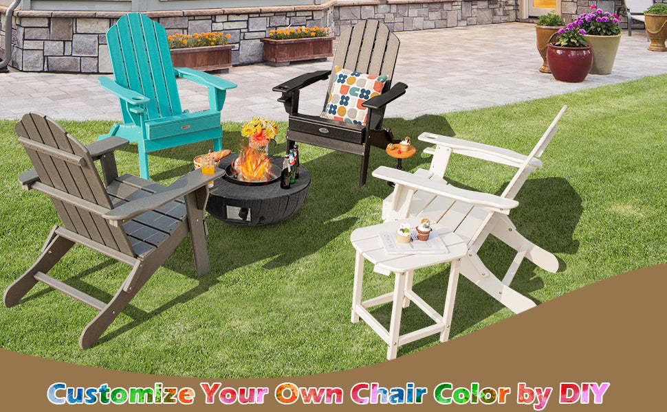 Outdoor Folding Patio Adirondack Chair with Built-in Cup Holder for Backyard Balcony