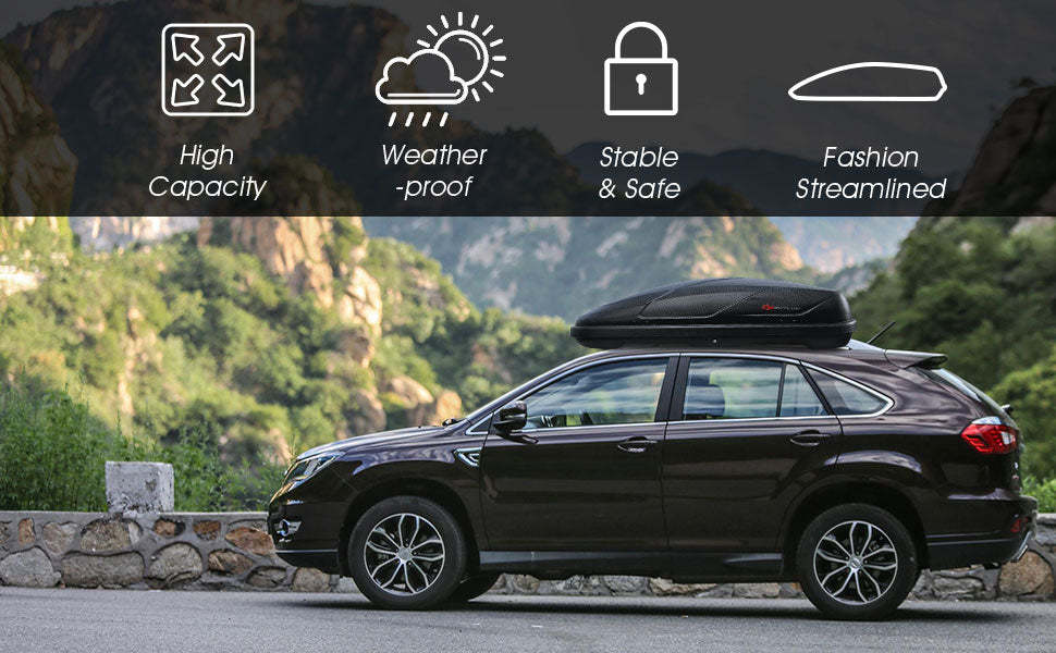 14 Cubic Feet Rooftop Cargo Carrier Dual-sided Opening Cargo Box with Car Trunk Organizer