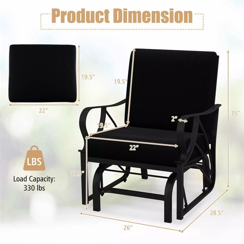 2PCS Outdoor Gliders with Cushions, Curved Armrests & Metal Frame, Ergonomic Patio Rocking Chairs for Porch, Backyard, Poolside