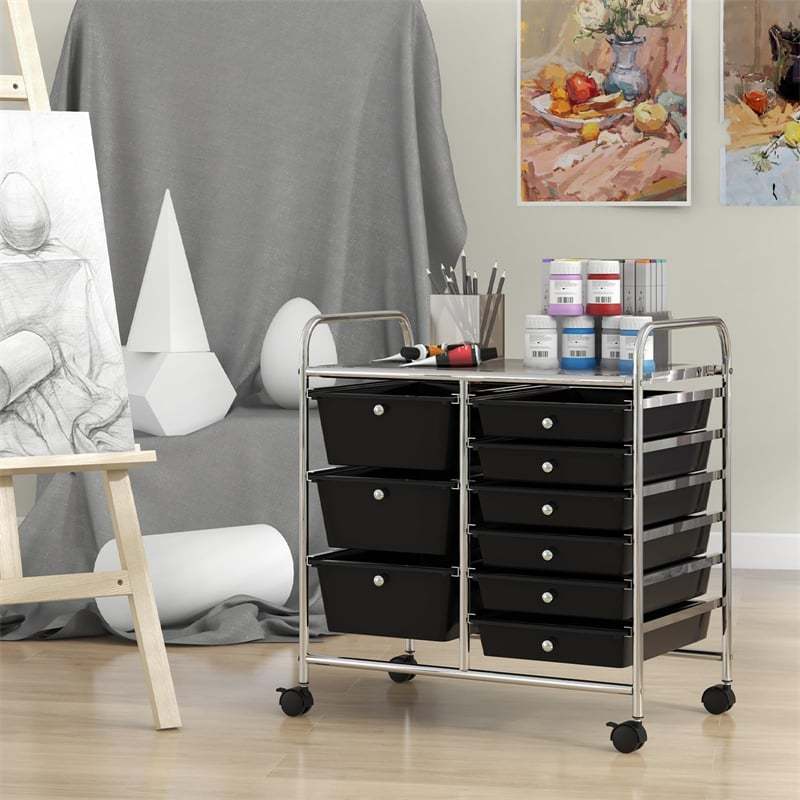 9-Drawer Rolling Storage Cart, Mobile Art & Craft Supply Organizer on Wheels, Metal Frame, Drawer Utility Cart for Classroom Office Home Salon