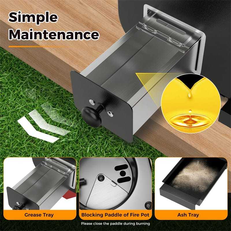 Pellet Grill and Smoker Portable Pellet Smoker Tabletop Wood Pellet Grill w/ Temperature Control, Removable Ash Pan, Grease Tray for Camping BBQ