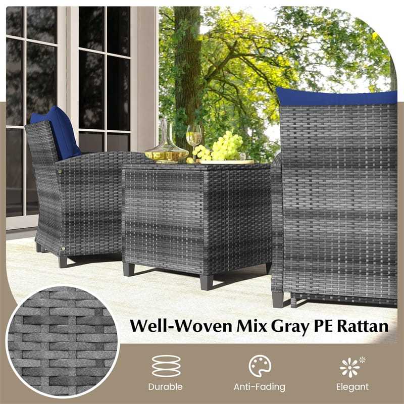 5-Piece Patio Rattan Furniture Set, Wicker Cushioned Chairs with 2 Ottomans & Tempered Glass Coffee Table for Backyard, Lawn, Poolside, Deck