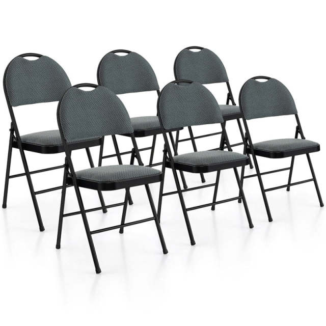 Padded Metal Folding Chairs Set of 6, Fabric Dining Chairs Office Guest Chairs Wedding Party Chairs with Upholstered Seats & Handle Holes