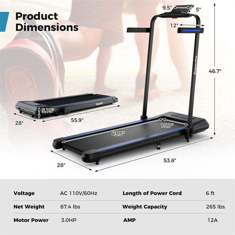 2-in-1 Folding Treadmill, 3.0HP Walking Pad with Incline, LED Display, Remote & APP Control, 265lbs Capacity Under Desk Treadmill for Home Office