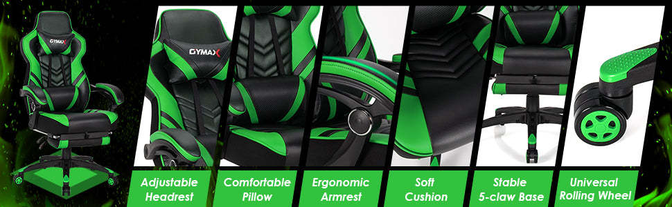 Adjustable Gaming Chair Ergonomic High Back Office Chair with Footrest Headrest Lumber Support