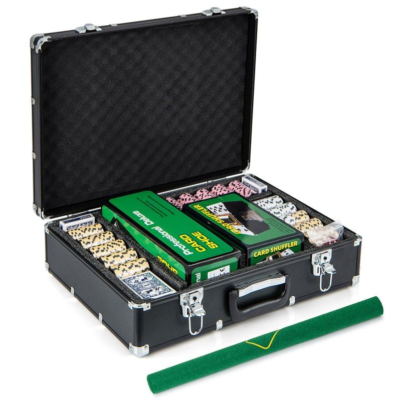 600-Piece Poker Chips Set, 14 Gram Clay Poker Chips with Carrying Case, Automatic Card Shuffler & 6 Decks Cards for Texas Holdem, Home Casino Games