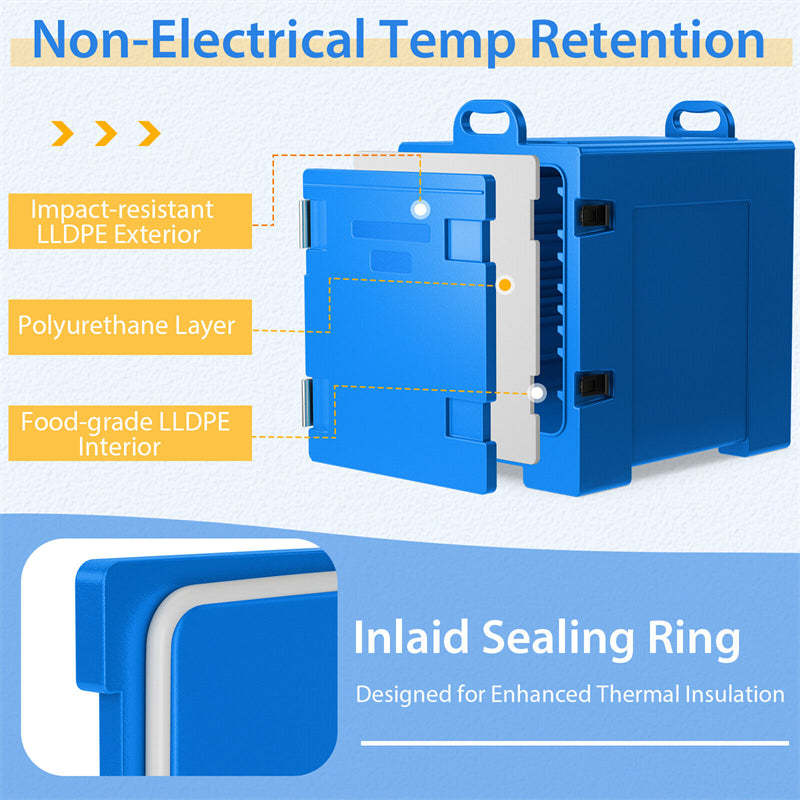 81 Quart End-Loading Insulated Food Pan Carrier Food-Grade LLDPE Material Portable Food Warmer for 5 Full-Size Pans