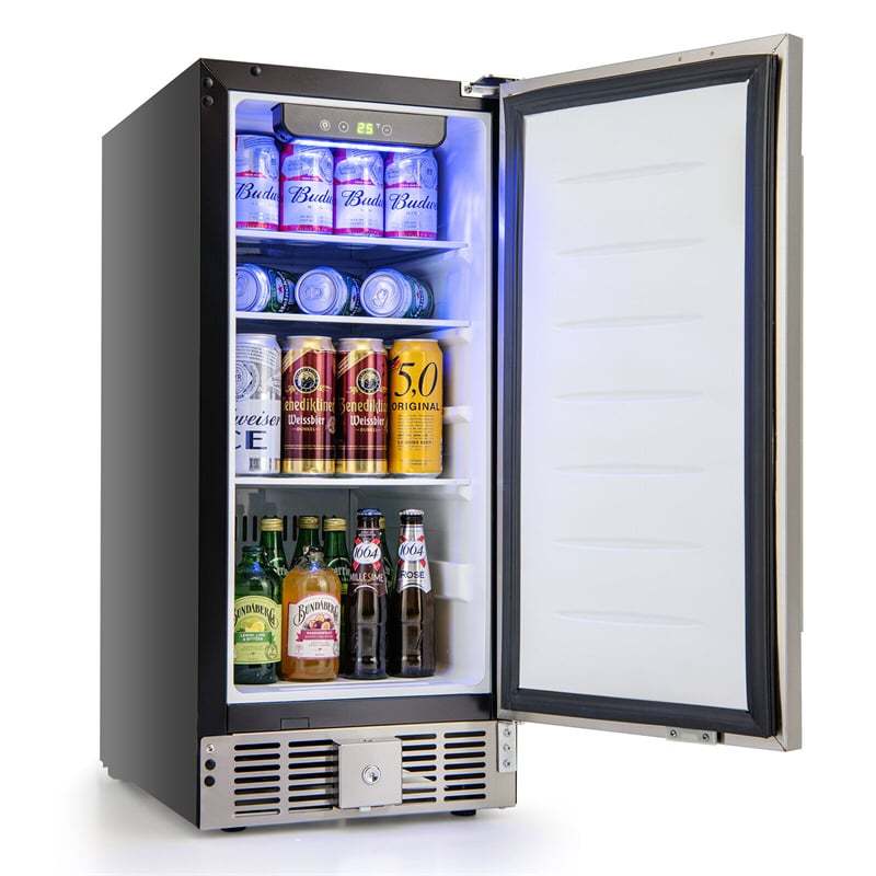 115 Can Beverage Refrigerator, 15 Inch Undercounter Drink Fridge with Stainless Steel Door, Removable Shelves, Built-In & Freestanding Beverage Cooler