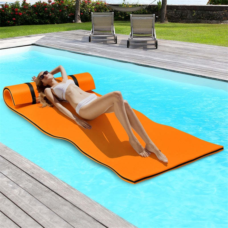 Floating Water Pad, 3-Layer Tear Resistant XPE Foam Water Mat 87" x 36" Foam Pool Float with Rolling Pillow Design for Lake Water Activities
