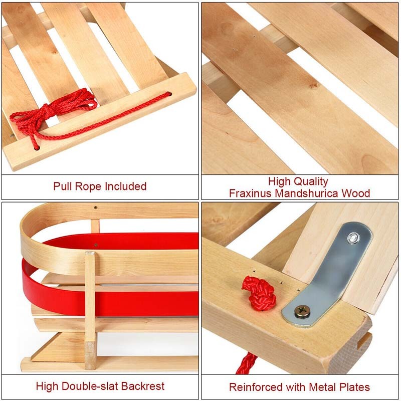 Outdoor Play Baby Kids Wooden Snow Sled with Solid Wood Seat