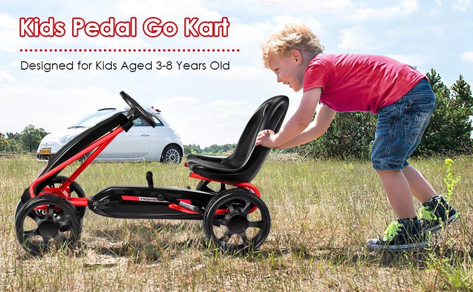 Kids 4 Wheel Pedal Powered Go Kart Ride-On Toy Car with Adjustable Seat