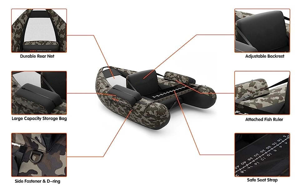 Fishing Float Tube 350lbs Inflatable Fishing Boat Portable Backpack Belly Boat with Pump, Paddle, Fish Ruler, Flippers & Storage Pockets