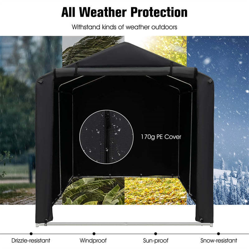 7 x 5.2' Heavy Duty Storage Shelter Waterproof Outdoor Bike Storage Tent Portable Garden Shed with Roll-up Zipper Door