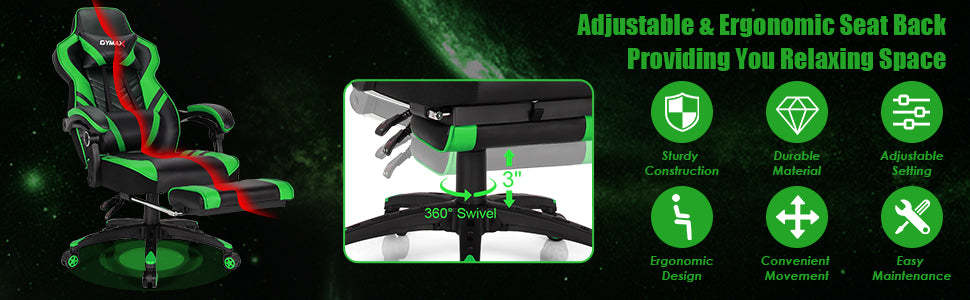 Adjustable Gaming Chair Ergonomic High Back Office Chair with Footrest Headrest Lumber Support