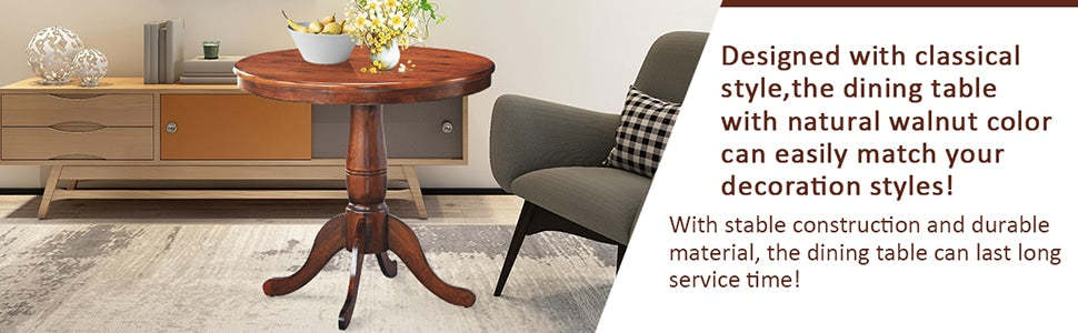 32" Round Pub Pedestal Side Table Wooden Dining Table with Adjustable Foot Pads