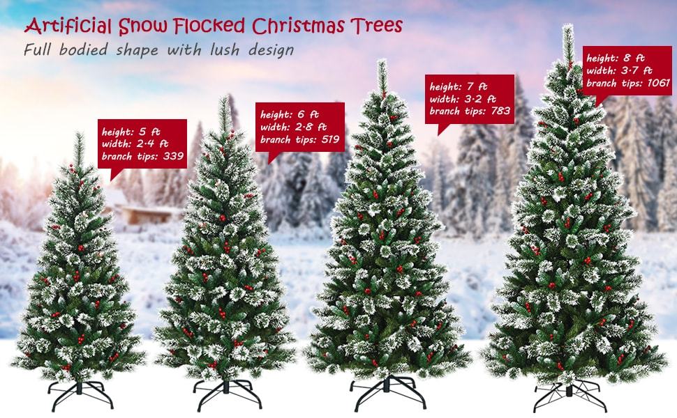 6ft Snow Flocked Pencil Artificial Christmas Tree with Red Berries