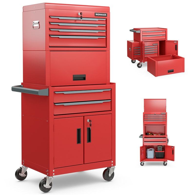 6 Drawer Rolling Tool Chest, 3-in-1 Extra Large Tool Storage Cabinet with Lockable Wheels & Auto Lock, Heavy-Duty Tool Box for Garage, Workshop