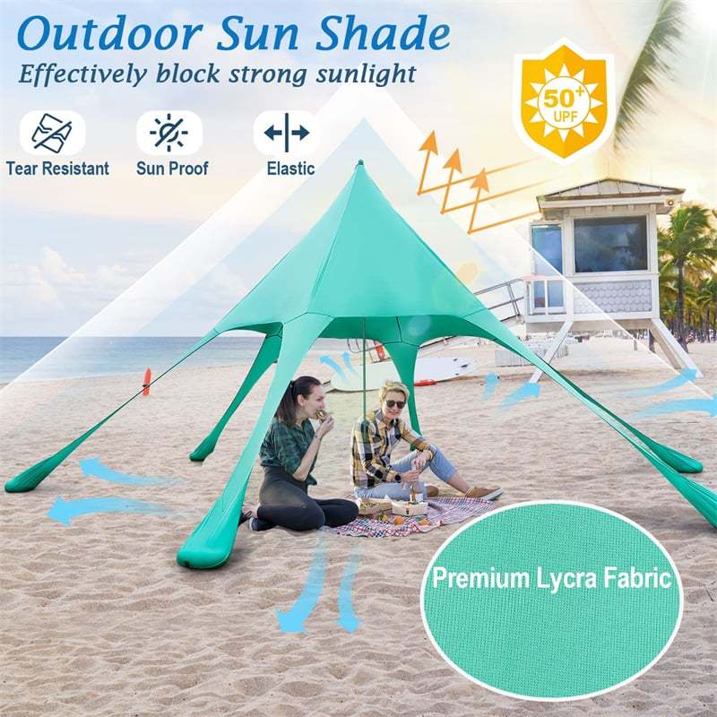 20 x 20FT Family Beach Canopy Tent UPF50+ Beach Sun Shade Tent with Carrying Bag, Sand Shovel & 6 Sandbags