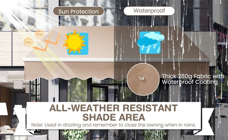 13’ x 8’ Retractable Awning Aluminum Patio Cover Outdoor Sun Shade with Crank Handle & Weather Resistant Polyester Fabric