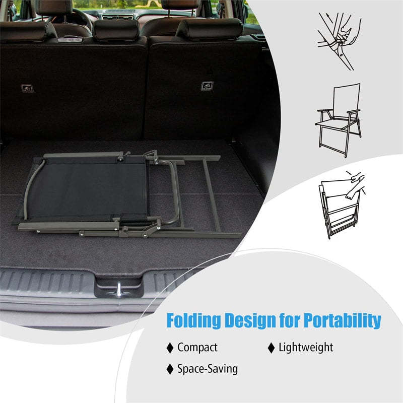 2PCS Outdoor Folding Chairs Weather-Resistant High Back Patio Dining Chairs Metal Frame Portable Chairs with Armrests & Footrest