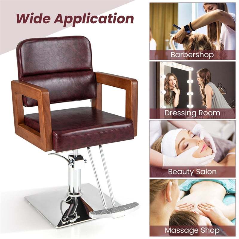 Barber Chair Height Adjustable Salon Chair 360° Swivel Spa Equipment Tattoo Styling Chair with Heavy Duty Hydraulic Pump & Wood Armrest