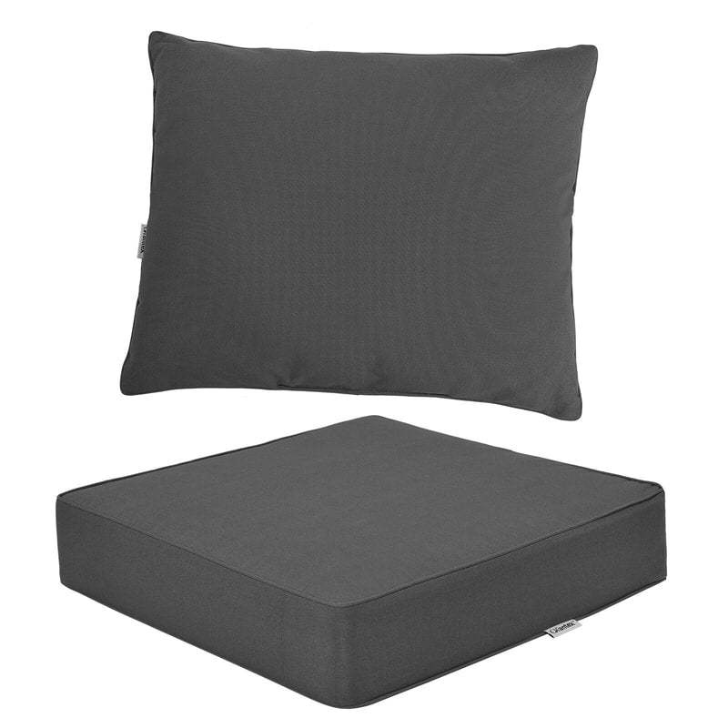 Deep Seat & Back Cushion Set with Rope Ties, Waterproof 6" Thick Indoor/Outdoor Chair Pads for Patio Furniture & Poolside